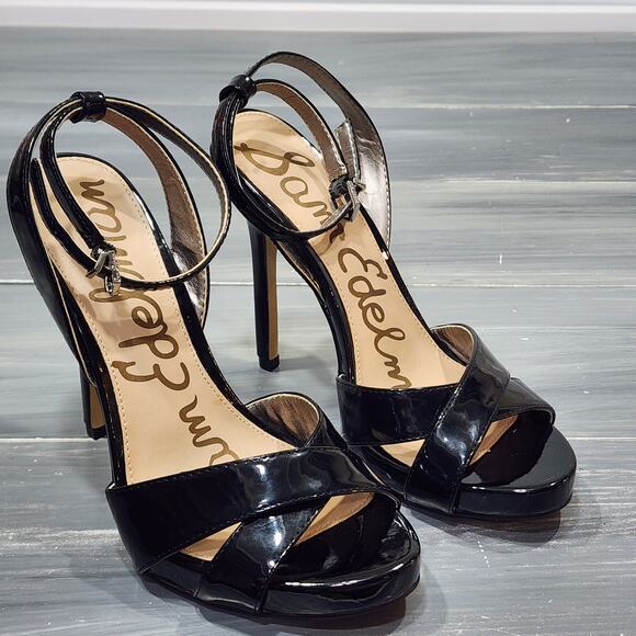 Sam Edelman Eliza Patent Leather Sandals Stiletto Heels Strappy Buckle Size 6 - Picture 3 of 12